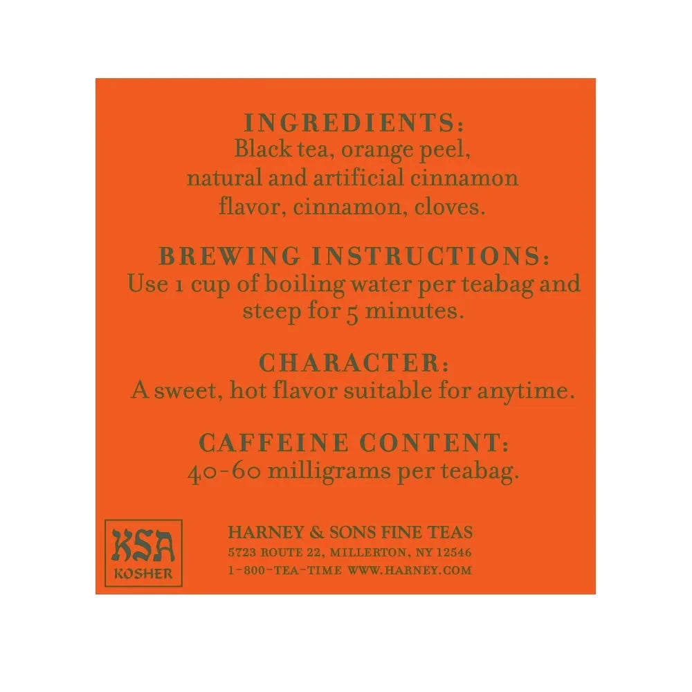 Harney and Sons Hot Cinnamon Spice, a Spicy Black Tea with Cinnamon, Orange Flavors & Sweet Clove - 50 Teabags (Pack of 2)