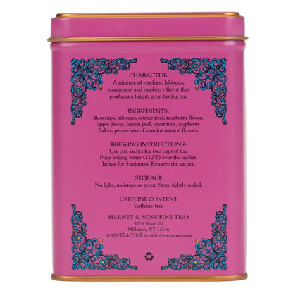 Harney & Sons HT Raspberry Herbal Tea, Caffeine Free, 20 Sachets Tin (Pack of 2)