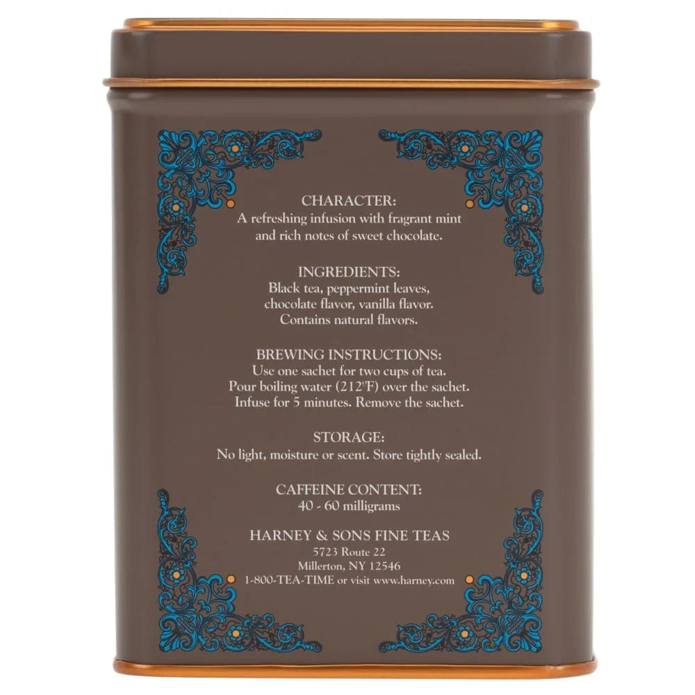 Harney and Sons Chocolate Mint, Flavored Black Tea - 20 Sachets per Tin (Pack of 2)