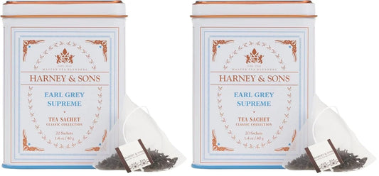 Harney & Sons Earl Grey Supreme, Black Tea, 20 Sachets (Pack of 2)