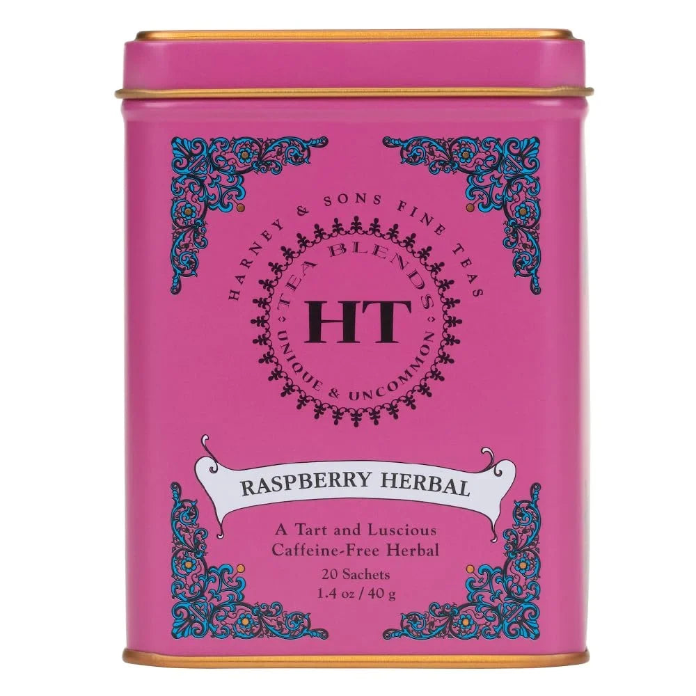 Harney & Sons HT Raspberry Herbal Tea, Caffeine Free, 20 Sachets Tin