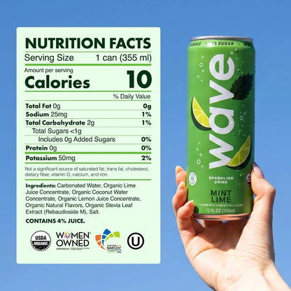 WAVE Organic Sparkling Drink, Soda Alternative, Mint Lime