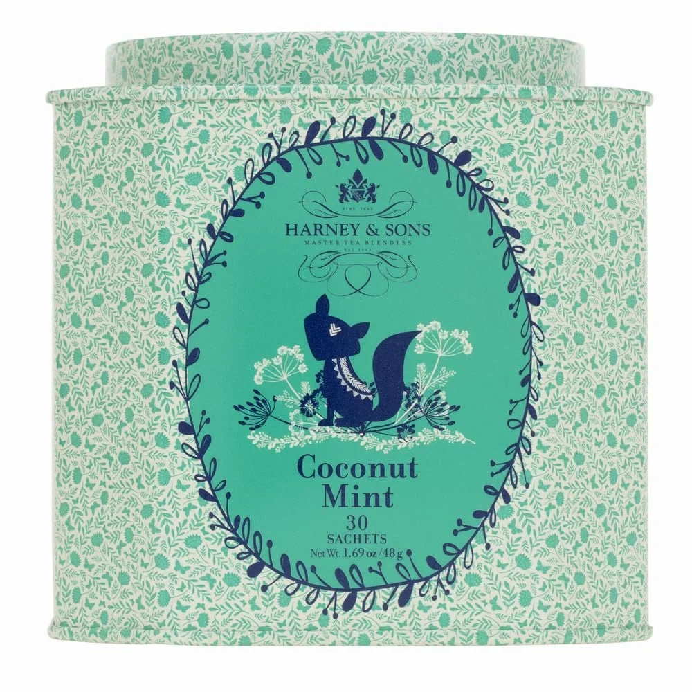 Harney & Sons Organic Coconut Mint Herbal Tea, 30 Sachets in Tin
