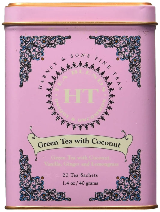 Harney and Sons Fine Teas, Green Tea with Coconut, 20 Sachets (Pack of 3)
