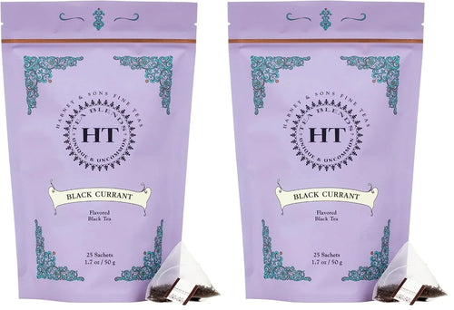Harney & Sons Black Currant Tea | 25 Sachets of Caffeinated Black Tea with Black Currant Flavor, HT Tea Blends (Pack of 2)