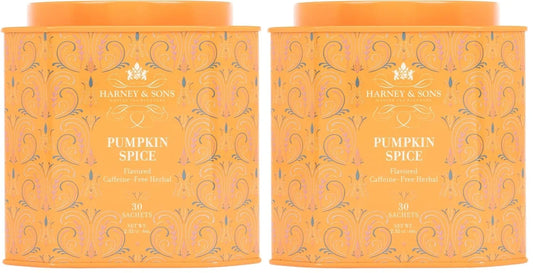Harney & Sons Pumpkin Spice 30ct sachet tin, a Caffeine-Free Pumpkin Spice Blend (Pack of 2)