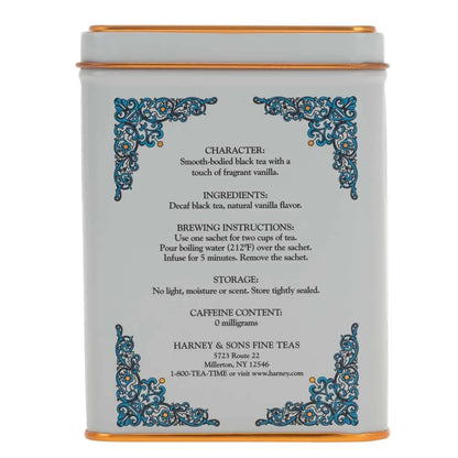 Harney & Sons HT Vanilla Comoro Decaf Black Tea, 20 Sachets in Tin