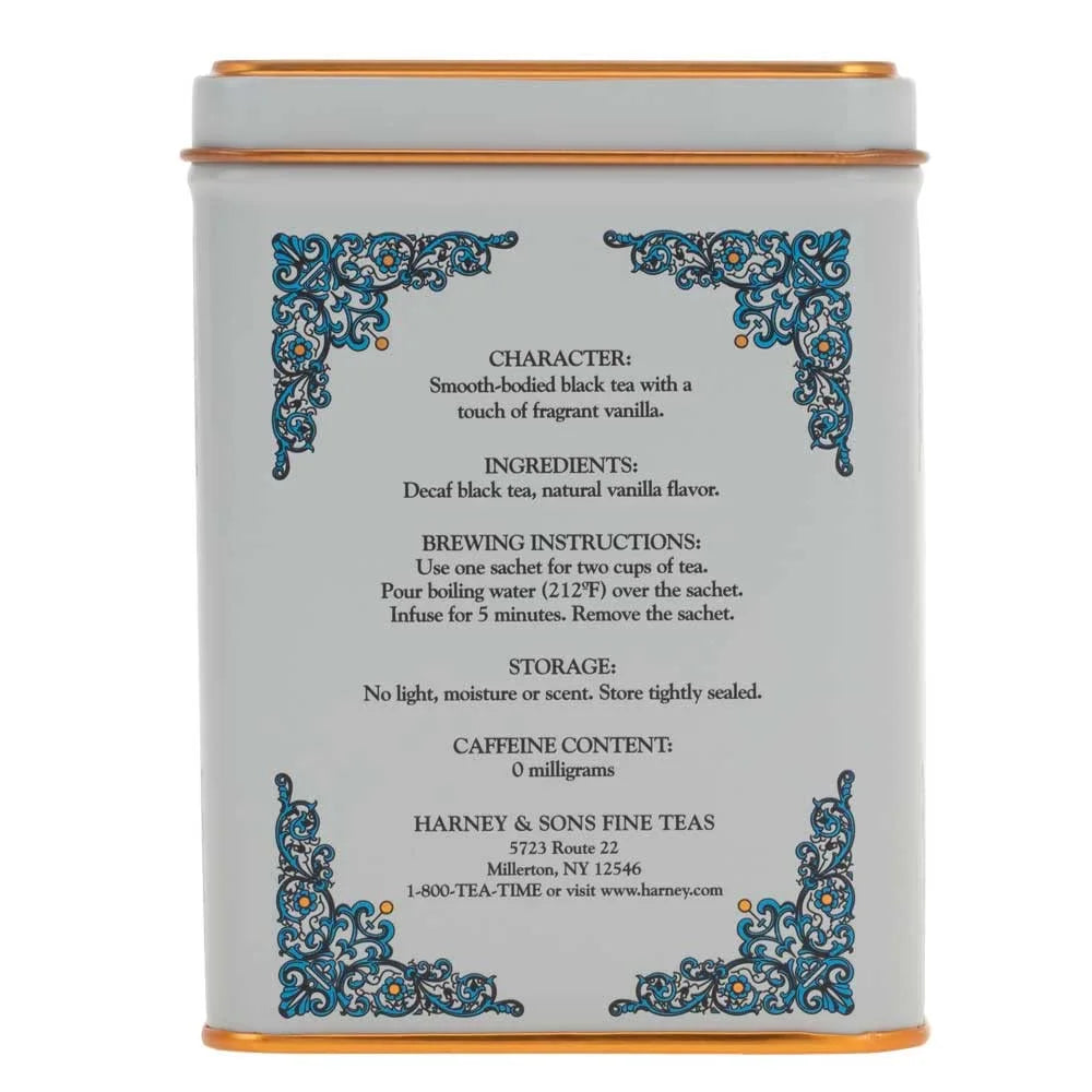 Harney & Sons Tea Decaffeinated, Great Present Idea, Vanilla Comoro, 1.4 oz Tin (20 Sachets) (Pack of 2)
