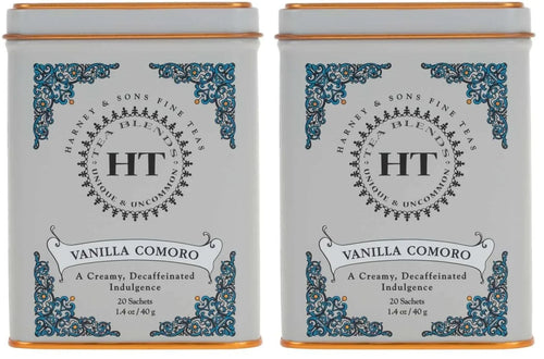 Harney & Sons Tea Decaffeinated, Great Present Idea, Vanilla Comoro, 1.4 oz Tin (20 Sachets) (Pack of 2)