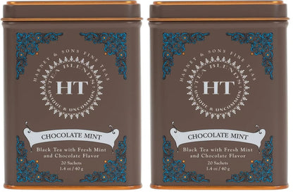 Harney and Sons Chocolate Mint, Flavored Black Tea - 20 Sachets per Tin (Pack of 2)
