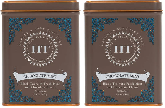 Harney and Sons Chocolate Mint, Flavored Black Tea - 20 Sachets per Tin (Pack of 2)