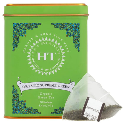 Harney & Sons HT Organic Supreme Green Tea, 20 Sachets, Tea Tin