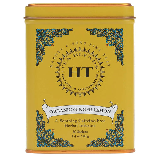Harney & Sons HT Organic Ginger Lemon Herbal Tea, 20 Sachets in Tin