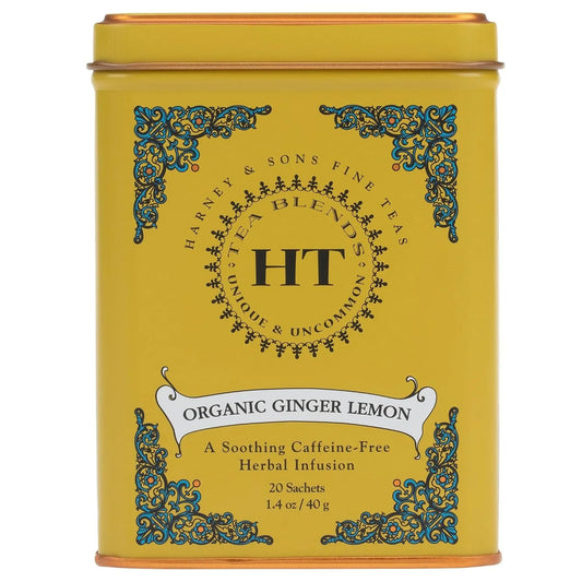 Harney & Sons HT Organic Ginger Lemon Herbal Tea, 20 Sachets in Tin