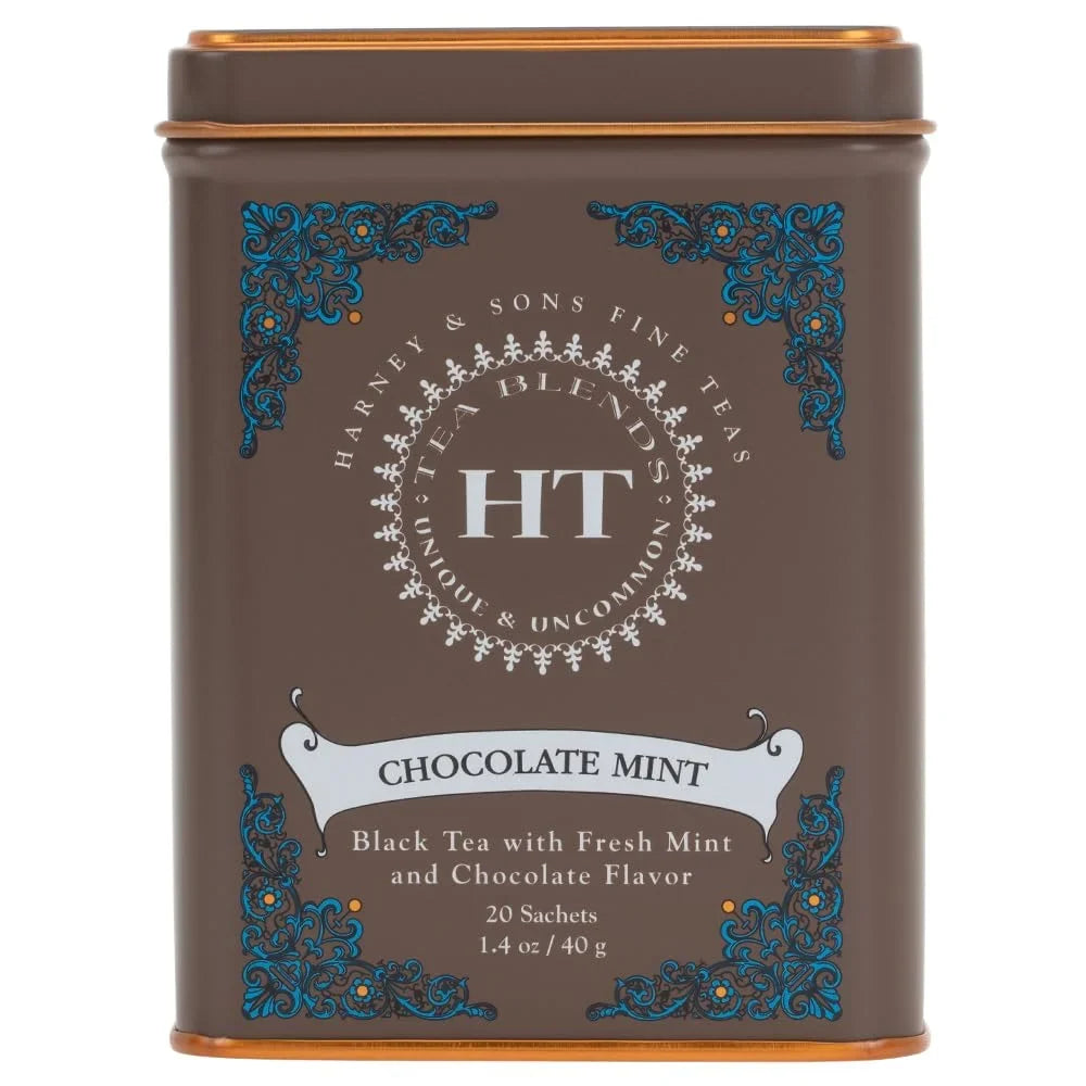 Harney and Sons Chocolate Mint, Flavored Black Tea - 20 Sachets per Tin (Pack of 2)