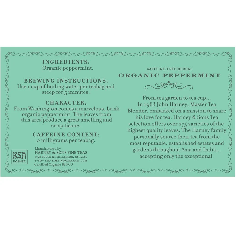 Harney & Sons Organic Peppermint Herbal Tea Bags, 50 Count