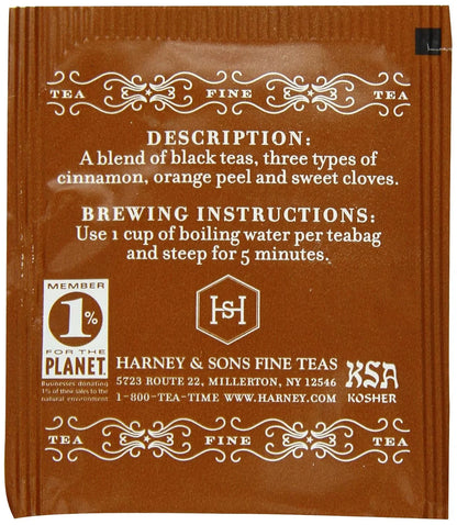 Harney and Sons Hot Cinnamon Spice, a Spicy Black Tea with Cinnamon, Orange Flavors & Sweet Clove - 50 Teabags (Pack of 2)